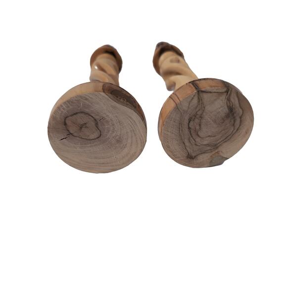 Vintage Set of 2 Beautiful Wooden Spiral Handturned Candle Holders 9in - Picture 3 of 3
